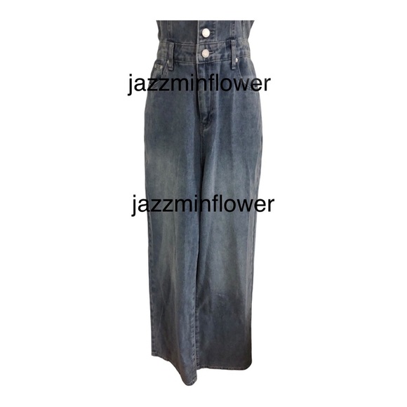 Sincerely Jules blue denim button front sleeveless jeans jumper jumpsuit size M - Picture 4 of 17